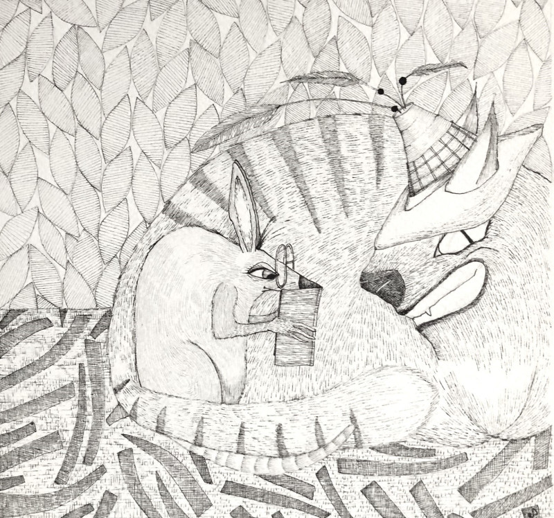 Le Rat lisait le Chat écoutait/ Dessin au trait par Ema Dée - Image principale