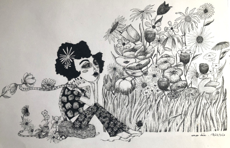 En t'attendant / Dessin au trait par Ema Dée - Image principale