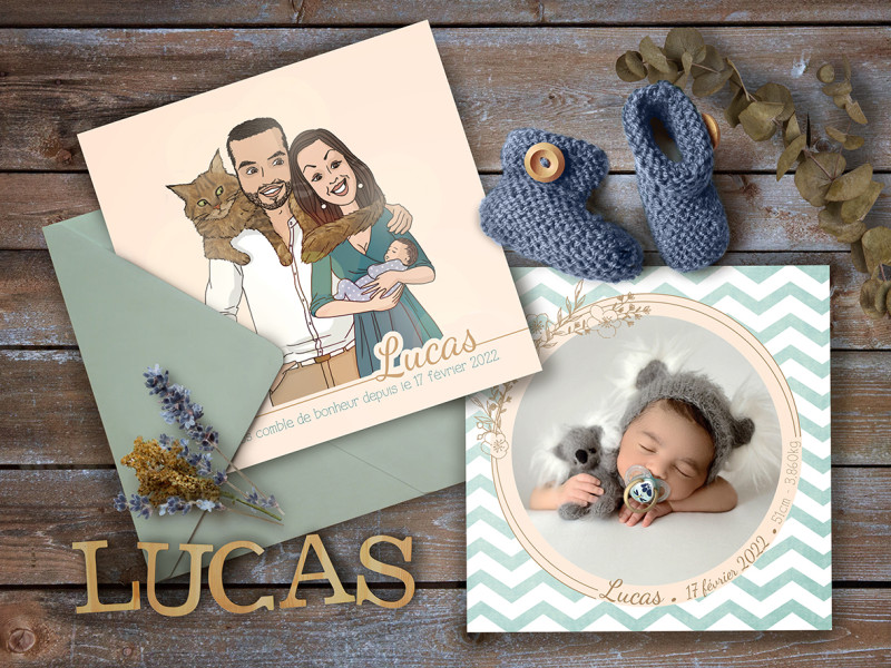 Faire-part naissance avec illustration sur-mesure par Gri Marina - Image principale