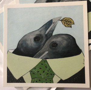 Deux oiseaux dans une chemise/ Reproduction en digigraphie -  - Produit créatif