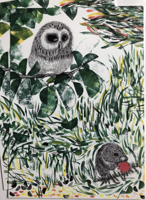 Quand vient l'automne/ Impression d'art d'un dessin au feutre fin, crayon et tampons -  - Produit créatif