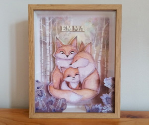 Cadre relief illustré "renards" - Prénom personnalisé -  - Produit créatif